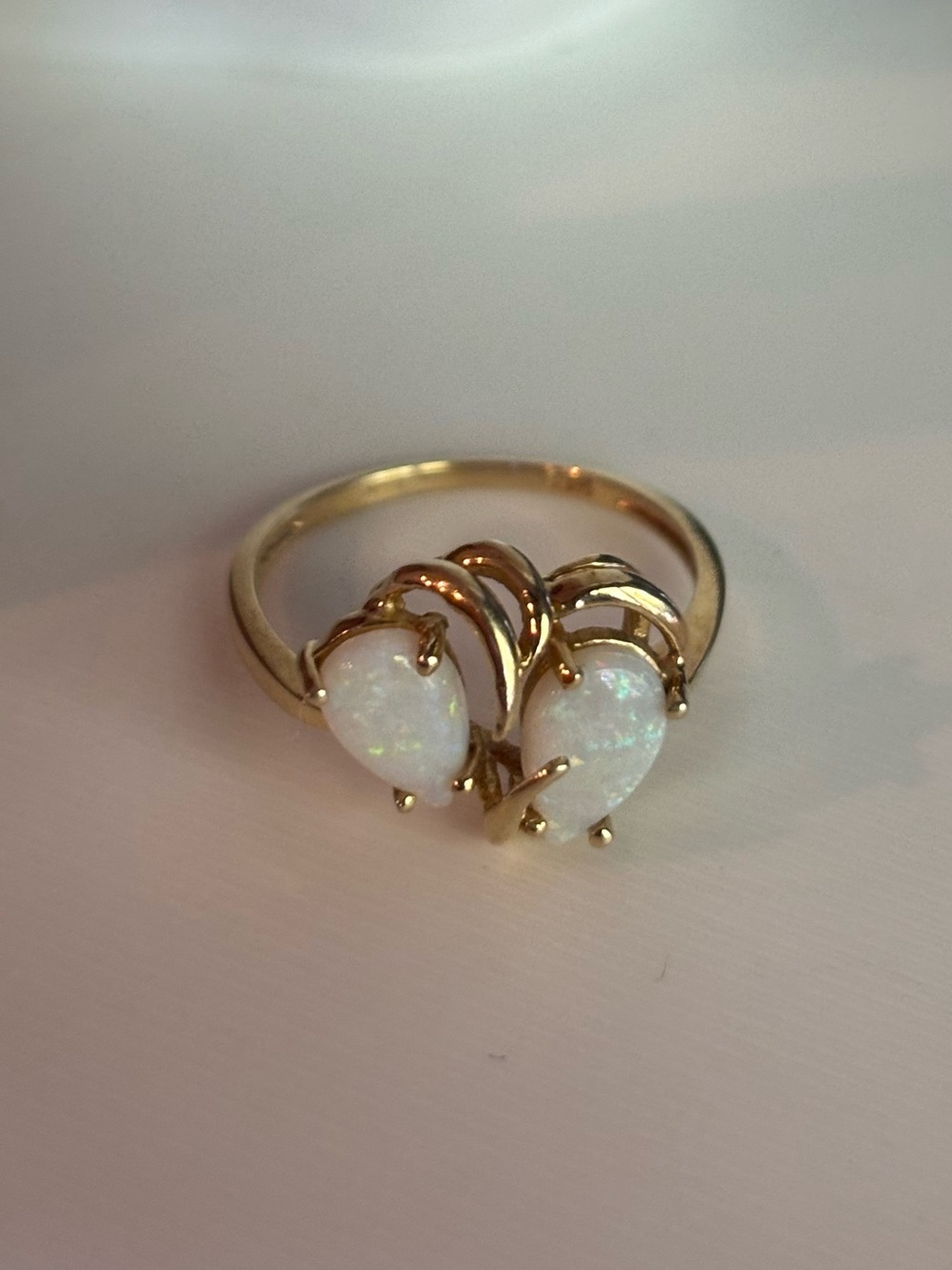 Vintage 14K Yellow Gold White Opal Bypass Ring Size 6.5 Signed NEI 2.25g